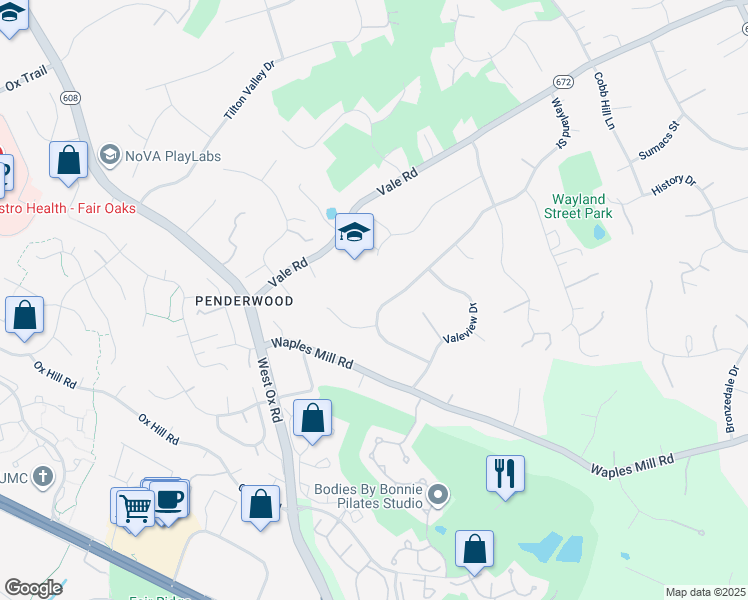 map of restaurants, bars, coffee shops, grocery stores, and more near 12022 Wayland Street in Oakton