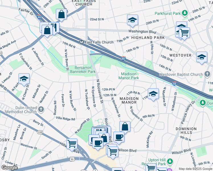 map of restaurants, bars, coffee shops, grocery stores, and more near 6359 12th Place North in Arlington