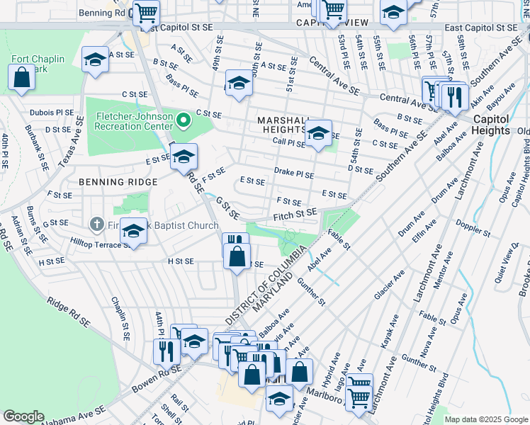 map of restaurants, bars, coffee shops, grocery stores, and more near 603 51st Street Southeast in Washington
