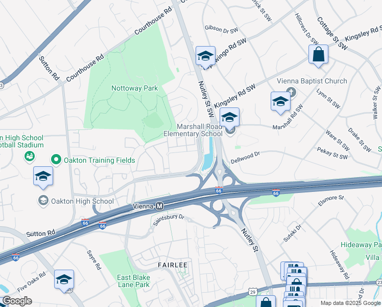map of restaurants, bars, coffee shops, grocery stores, and more near 9480 Virginia Center Boulevard in Vienna