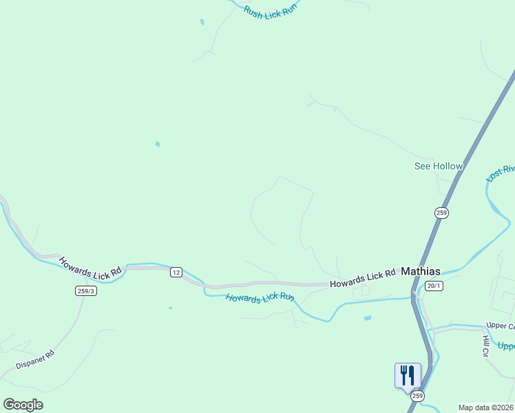 map of restaurants, bars, coffee shops, grocery stores, and more near Snider's Ridge in Mathias