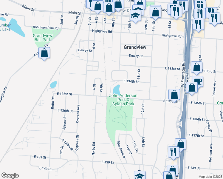 map of restaurants, bars, coffee shops, grocery stores, and more near 837 Lakeview Drive in Grandview