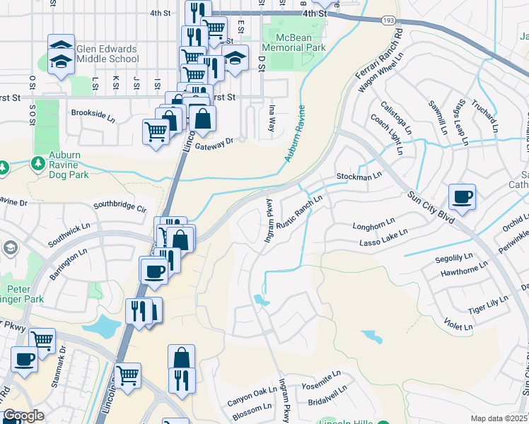 map of restaurants, bars, coffee shops, grocery stores, and more near 294 Lariat Loop in Lincoln