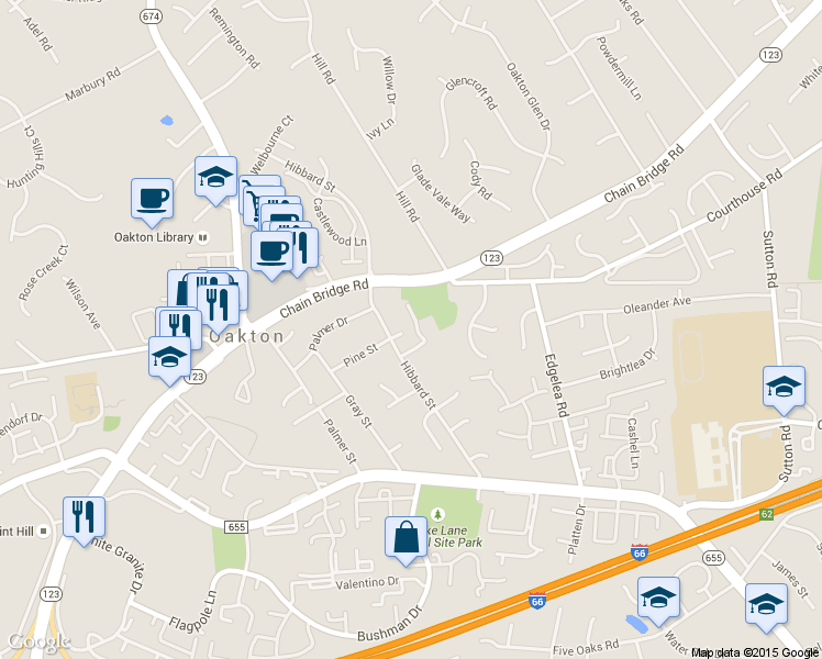 map of restaurants, bars, coffee shops, grocery stores, and more near 10110 Oakton Drive in Oakton