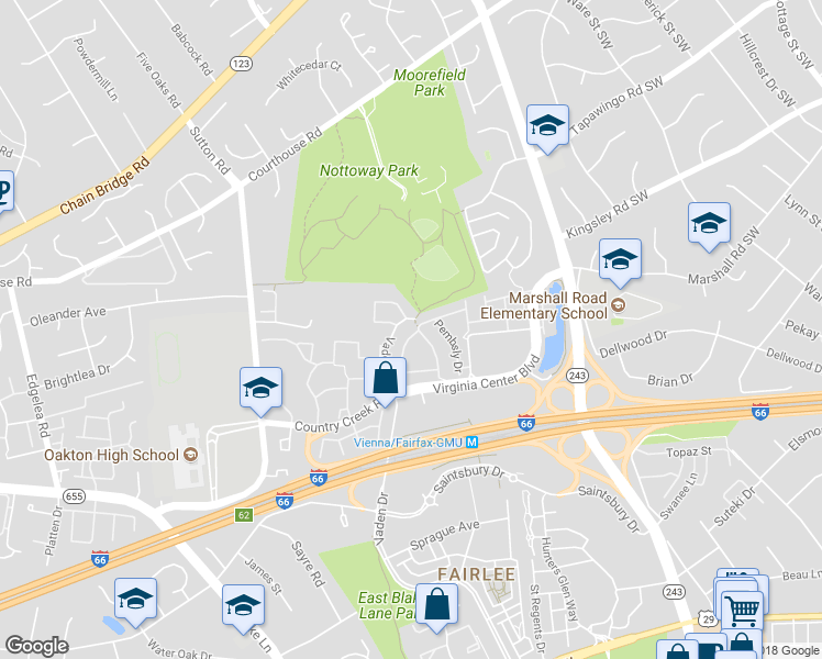 map of restaurants, bars, coffee shops, grocery stores, and more near 9580 Lagersfield Circle in Vienna