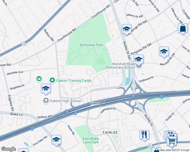 map of restaurants, bars, coffee shops, grocery stores, and more near 9580 Lagersfield Circle in Vienna