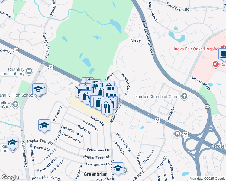 map of restaurants, bars, coffee shops, grocery stores, and more near 3992 Royal Lytham Drive in Fairfax