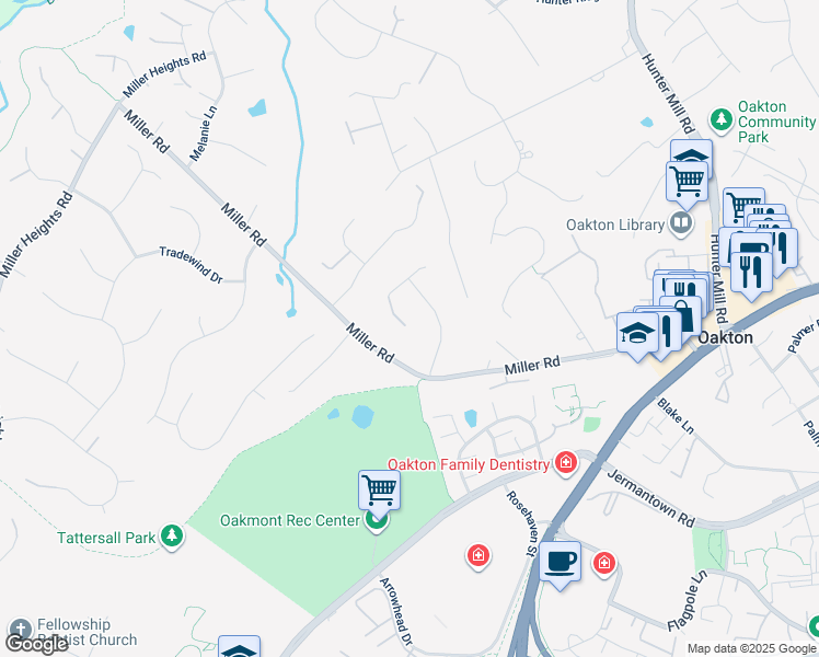 map of restaurants, bars, coffee shops, grocery stores, and more near 10687 Alliwells Court in Oakton
