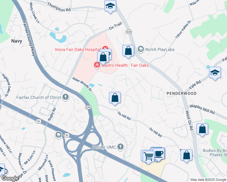 map of restaurants, bars, coffee shops, grocery stores, and more near 3808 Ruben Simpson Court in Fairfax
