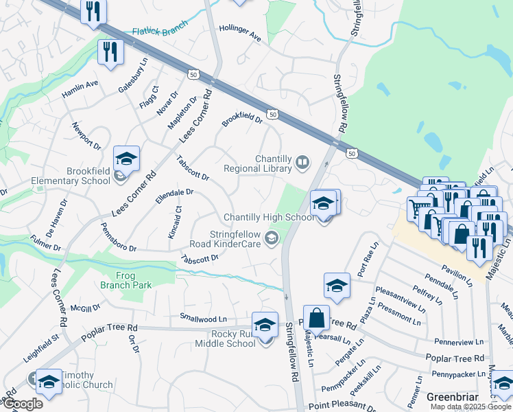 map of restaurants, bars, coffee shops, grocery stores, and more near 13372 Brookfield Court in Chantilly