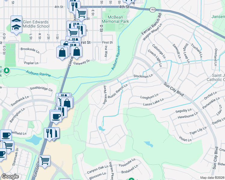 map of restaurants, bars, coffee shops, grocery stores, and more near 525 Stockman Lane in Lincoln