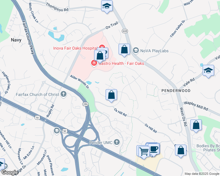 map of restaurants, bars, coffee shops, grocery stores, and more near 3808 Ruben Simpson Court in Fairfax