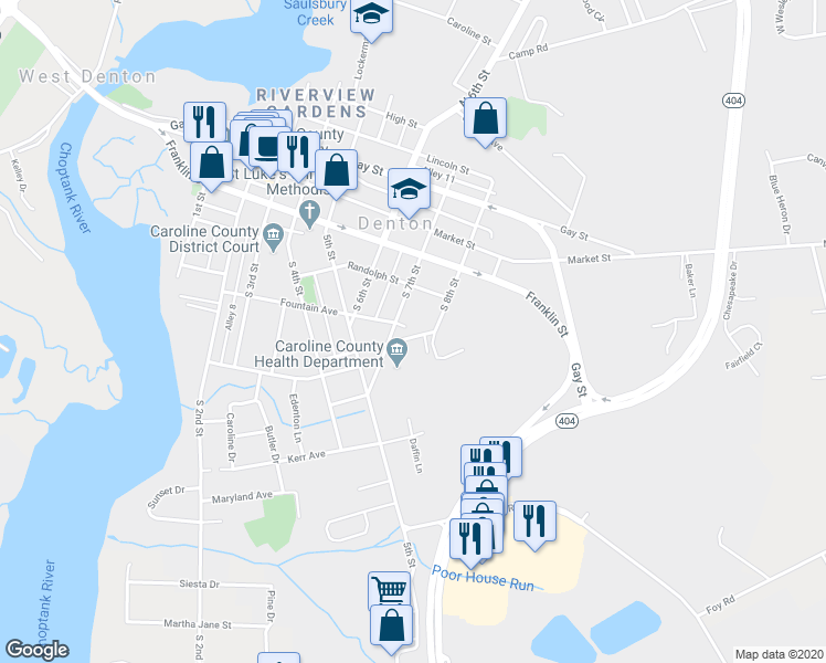 map of restaurants, bars, coffee shops, grocery stores, and more near 707 Sunnyside Avenue in Denton
