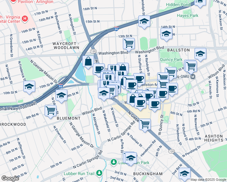 map of restaurants, bars, coffee shops, grocery stores, and more near 851 North Glebe Road in Arlington
