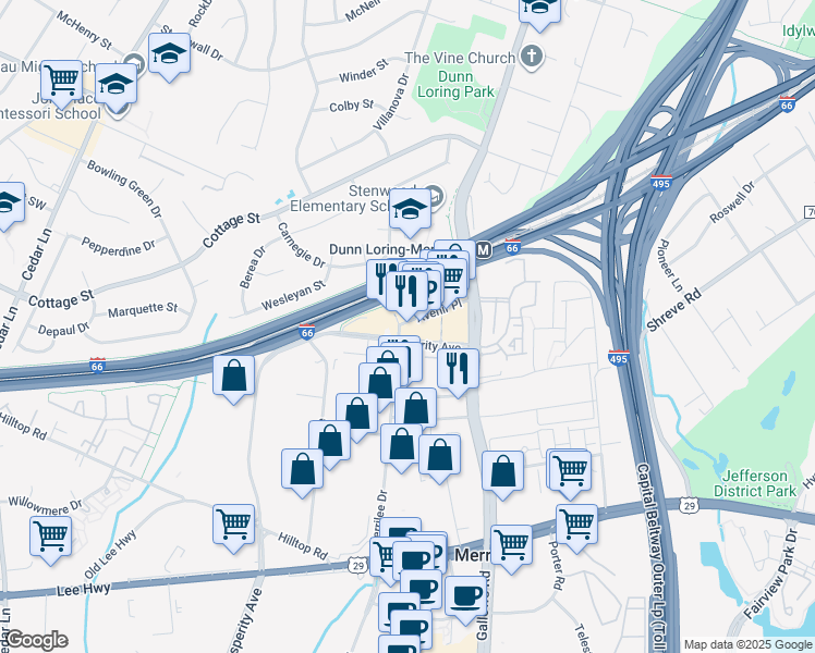 map of restaurants, bars, coffee shops, grocery stores, and more near 2761 Avenir Place in Vienna