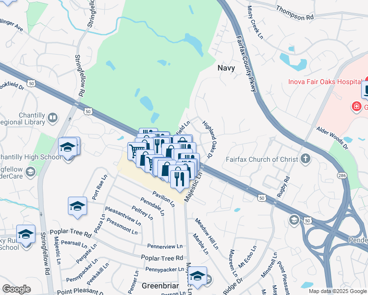 map of restaurants, bars, coffee shops, grocery stores, and more near 3997 Troon Court in Fairfax