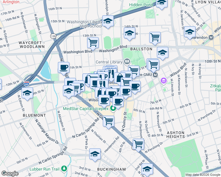 map of restaurants, bars, coffee shops, grocery stores, and more near 101 Independence Avenue Southeast in Washington