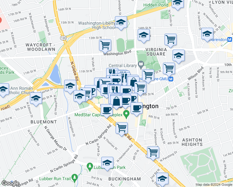 map of restaurants, bars, coffee shops, grocery stores, and more near 101 Independence Avenue Southeast in Washington