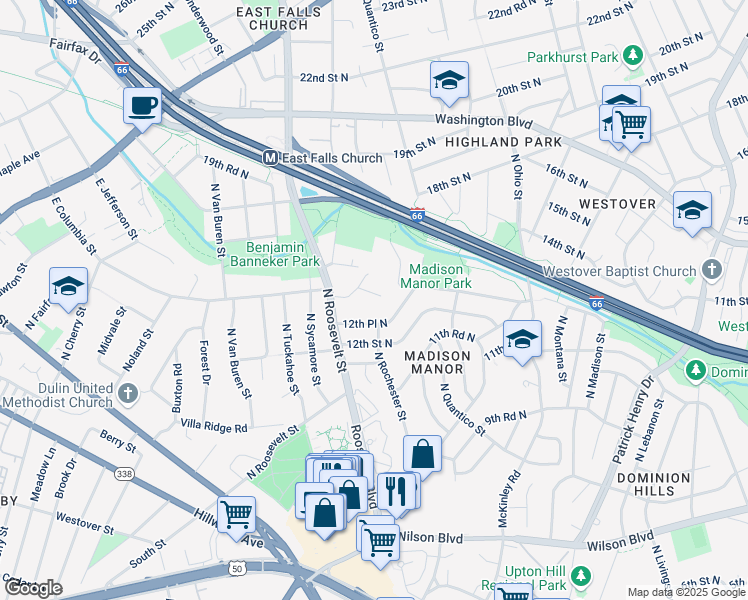 map of restaurants, bars, coffee shops, grocery stores, and more near 6278 15th Road North in Arlington