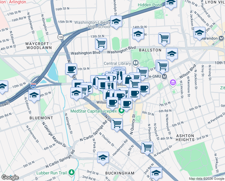 map of restaurants, bars, coffee shops, grocery stores, and more near 101 Independence Avenue Southeast in Washington