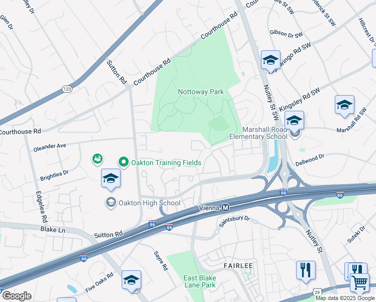 map of restaurants, bars, coffee shops, grocery stores, and more near 2870 Kelly Square in Vienna