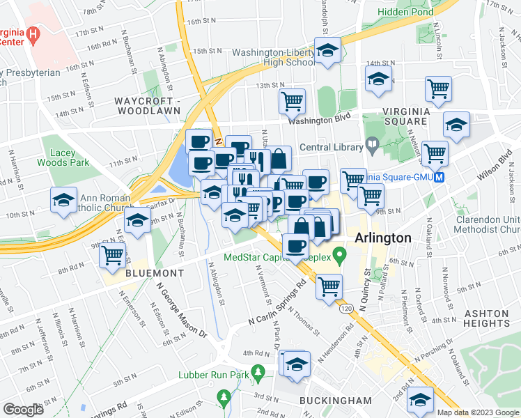 map of restaurants, bars, coffee shops, grocery stores, and more near 101 Independence Avenue Southeast in Washington