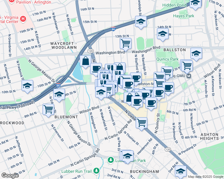 map of restaurants, bars, coffee shops, grocery stores, and more near 851 North Glebe Road in Arlington