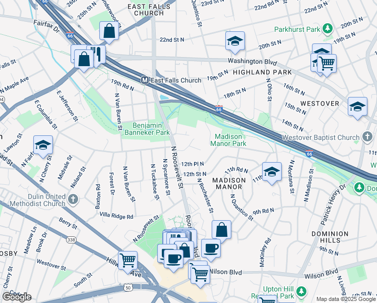 map of restaurants, bars, coffee shops, grocery stores, and more near 6294 15th Road North in Arlington