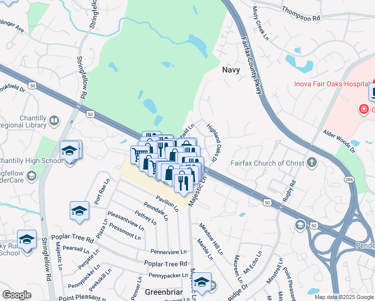 map of restaurants, bars, coffee shops, grocery stores, and more near 3995 Troon Court in Fairfax