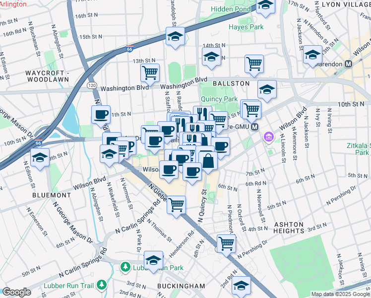 map of restaurants, bars, coffee shops, grocery stores, and more near 928 North Randolph Street in Arlington