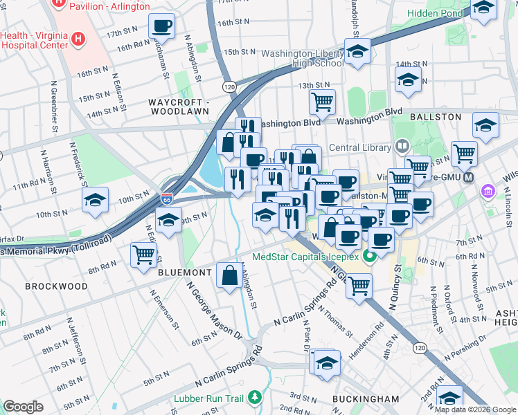map of restaurants, bars, coffee shops, grocery stores, and more near 101 Independence Avenue Southeast in Washington