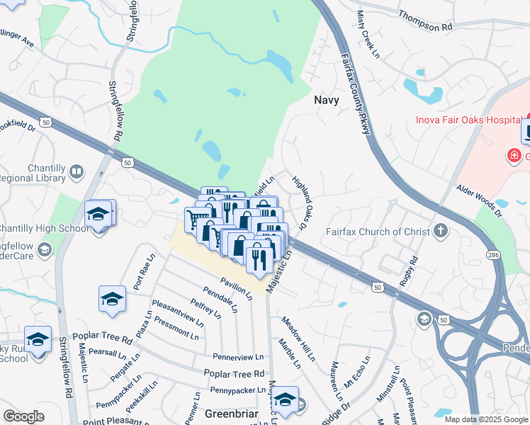 map of restaurants, bars, coffee shops, grocery stores, and more near 3993 Troon Court in Fairfax