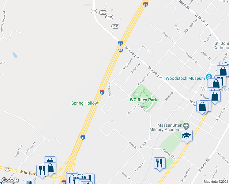 map of restaurants, bars, coffee shops, grocery stores, and more near 626 Cedar Court in Woodstock