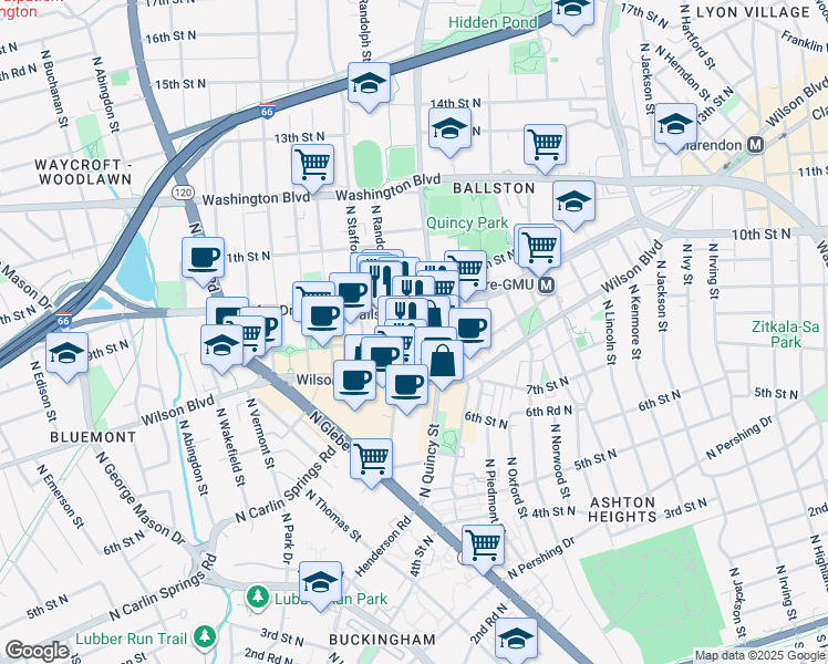 map of restaurants, bars, coffee shops, grocery stores, and more near 4001 9th Street North in Arlington