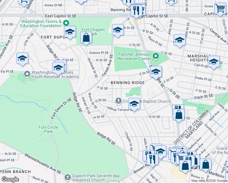 map of restaurants, bars, coffee shops, grocery stores, and more near 101 Independence Avenue Southeast in Washington