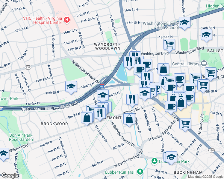 map of restaurants, bars, coffee shops, grocery stores, and more near 4822 North Fairfax Drive in Arlington