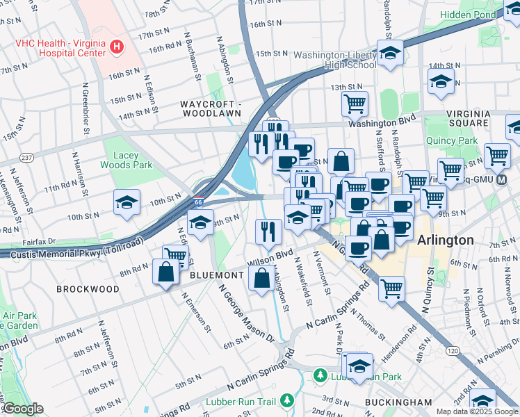 map of restaurants, bars, coffee shops, grocery stores, and more near 871 North Abingdon Street in Arlington
