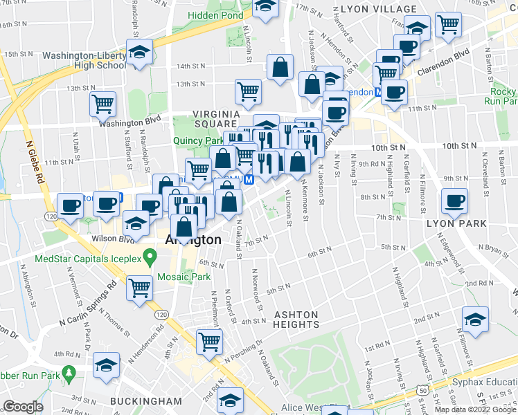 map of restaurants, bars, coffee shops, grocery stores, and more near 101 Independence Avenue Southeast in Washington