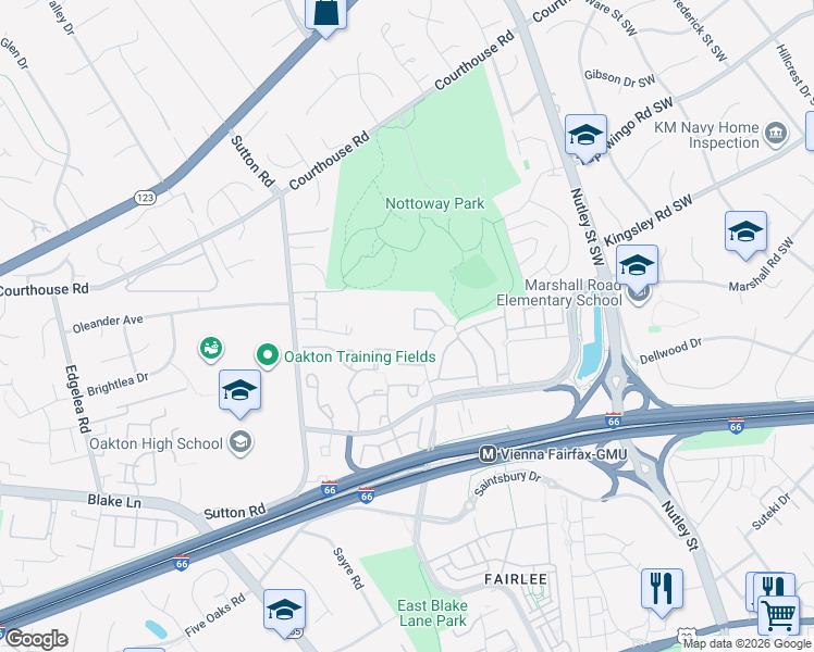 map of restaurants, bars, coffee shops, grocery stores, and more near 2864 Kelly Square in Vienna