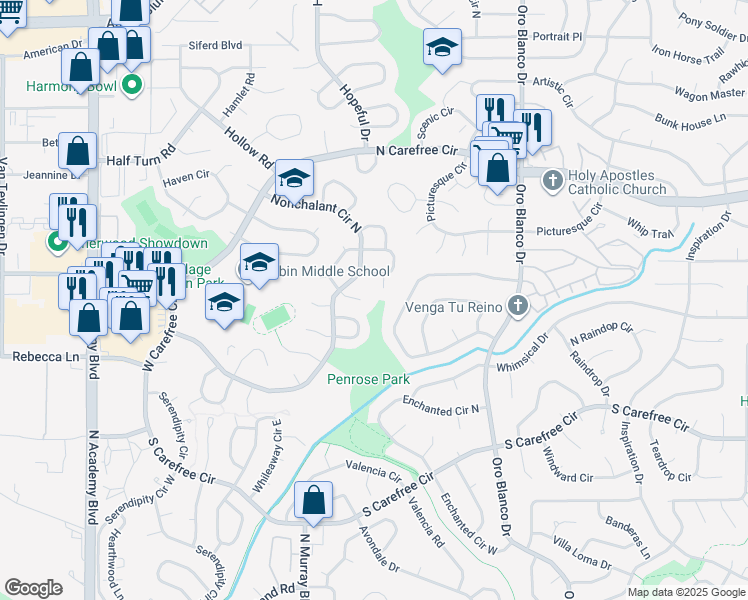 map of restaurants, bars, coffee shops, grocery stores, and more near 4450 Teeter Totter Way in Colorado Springs