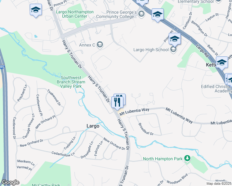 map of restaurants, bars, coffee shops, grocery stores, and more near 10300 Nareen Street in Upper Marlboro