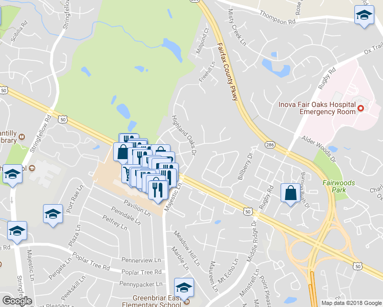 map of restaurants, bars, coffee shops, grocery stores, and more near 4038 Royal Lytham Dr in Fairfax