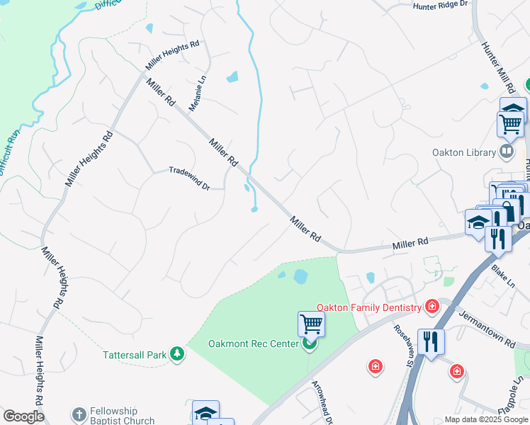 map of restaurants, bars, coffee shops, grocery stores, and more near 3195 Ariana Drive in Oakton