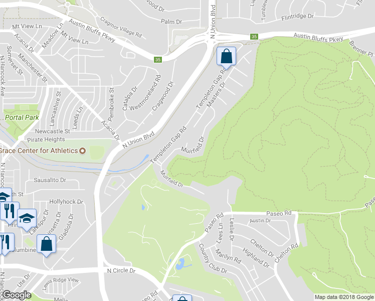 map of restaurants, bars, coffee shops, grocery stores, and more near 3415 Muirfield Drive in Colorado Springs