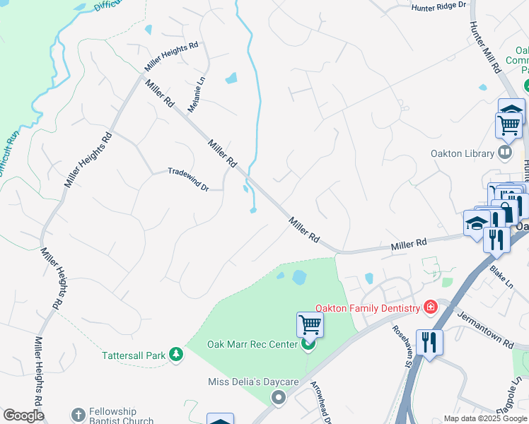 map of restaurants, bars, coffee shops, grocery stores, and more near 3195 Ariana Drive in Oakton