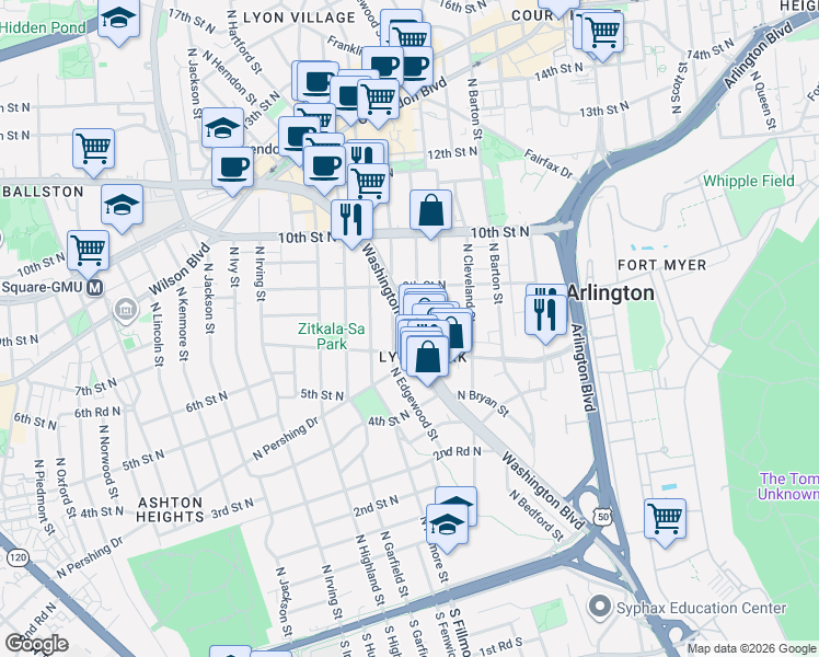 map of restaurants, bars, coffee shops, grocery stores, and more near 101 Independence Avenue Southeast in Washington