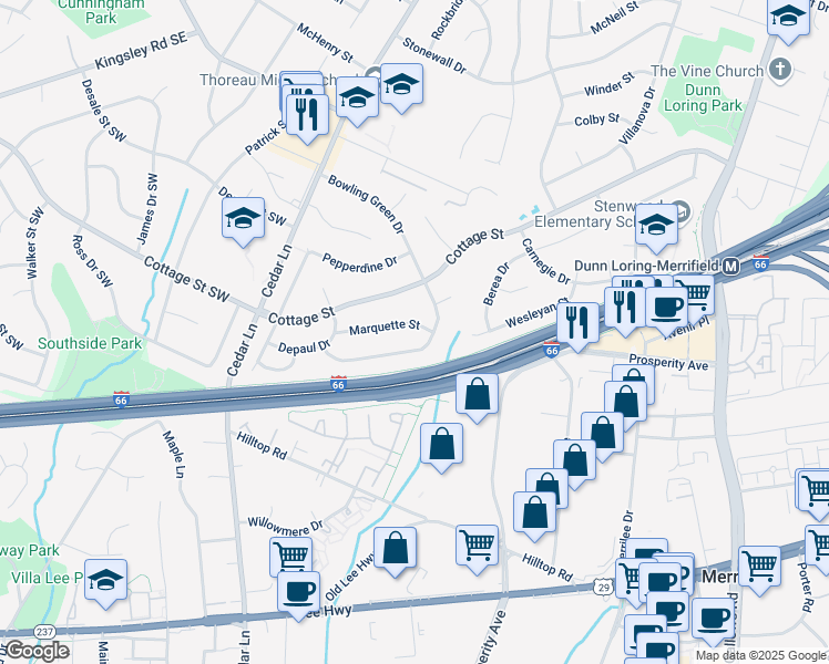 map of restaurants, bars, coffee shops, grocery stores, and more near 8503 Marquette St in Vienna