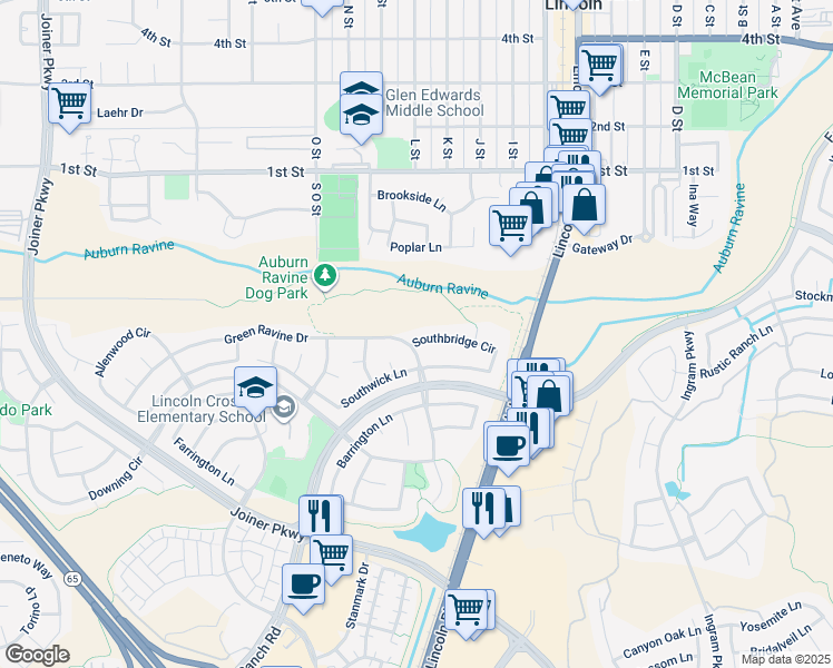 map of restaurants, bars, coffee shops, grocery stores, and more near 1152 Southbridge Circle in Lincoln