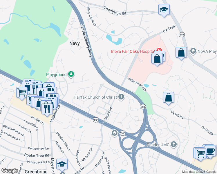 map of restaurants, bars, coffee shops, grocery stores, and more near 12798 Fox Keep Run in Fairfax