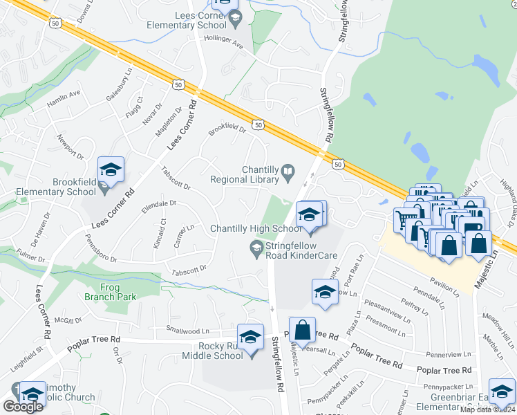map of restaurants, bars, coffee shops, grocery stores, and more near 13381 Brookfield Court in Chantilly